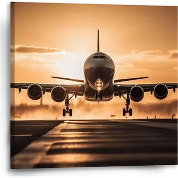 Obraz Sablio Obraz Letadlo přistávající při západu slunce - 50x50 cm