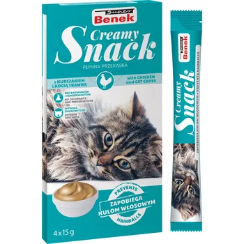 Pamlsek pro kočku Super Benek Tekutá svačinka pro kočky s kuřecím masem a šantou kočičí (4x15 g)