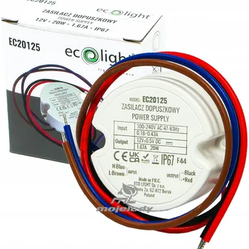 IP kamera LED zdroj do krabice 20W 12V DC 1,67A hermetický IP67 110 až 240V