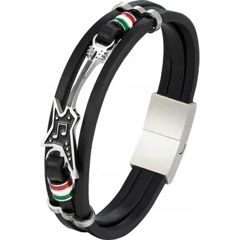 Náramek ROCK černý pánský kožený náramek s kytarou délka 23cm