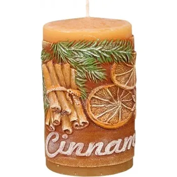 Svíčka Svíčka CINNAMON VÁLEC zdobená vonná vyřezávaná d6x10cm