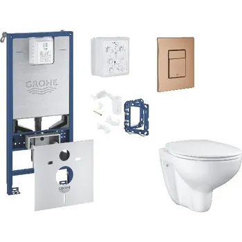 WC sada Grohe Rapid SLX - Set předstěnové instalace, klozetu, sedátka SoftClose, tlačítka Skate Cosmopolitan a sady pro vhazování tablet, kartáčovaný Warm Sunset SANI11BB4143