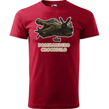 Sablio Tričko s potiskem Bombardiro crocodilo - Italian Brainrot - červené 2XL