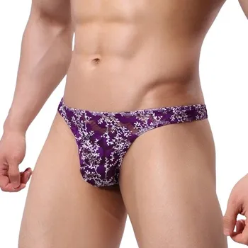 Kalhotky Krajkové pánské Tanga průhledné s rostlinným vzorem - XXL