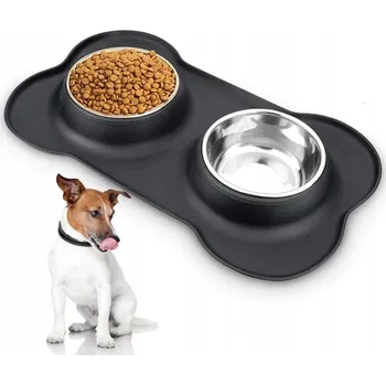 Miska pro psa VELKÁ DVOJITÁ MISKA PRO PSA PROTI SKLUZU, KOVOVÁ