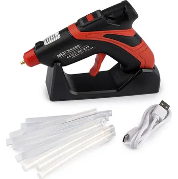 Tavná pistole Bezdrátová tavná pistole na lepidlo Ø7 mm s USB dobíjecím stojanem, střední, černá červená