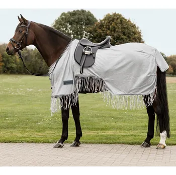 Jezdectví Jezdecká deka proti hmyzu Waldhausen Protect - s třásněmi, stříbrná/šedá, 125 cm