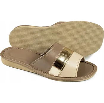 Pracovní obuv Pohodlné dámské Sandále béžové hnědé s vložkou Klasické pantofle vel. 39