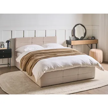 Postel Postel s úložným prostorem béžová buklé čalounění 140 x 200 cm s čelem a roštem moderní styl ložnice Beliani