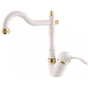 Vodovodní baterie LABE - Dřezová baterie s otočným ústím, bílá/zlatá L006.0/8BZ, RAV Slezák