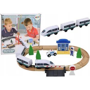 Vláček a vláčkodráha Dřevěná vláčkodráha, vláček, koleje, příslušenství - most, policie, 3,2 m