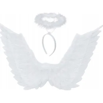 Kostým Anděla na jesličky Aureola Hlava Křídla Anděla Bílá Peří Kostým