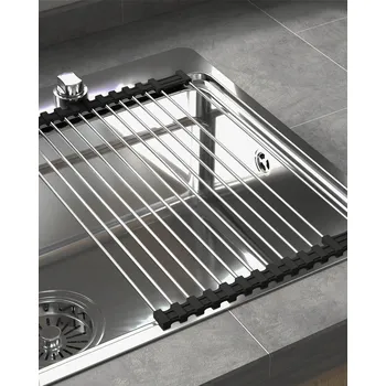 Odkapávač na nádobí Odkapávač na nádobí, sušák, protiskluzová rolovací podložka, kovová, 33x43 cm