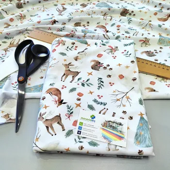 Moraviatex Jednolíc elastický bavlna/Elastan 6% DIGI tisk Zimní zvířátka (0,35kg)