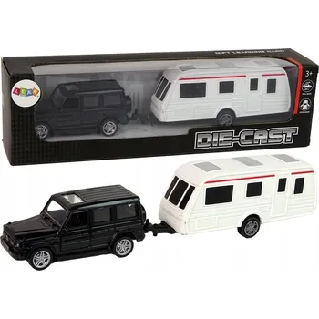 autíčko Sada Vozidel Jeep Černý s Kempingovým Přívěsem