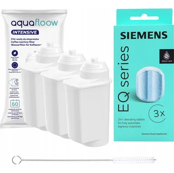 Náhradní díl pro kávovar AquaFloow: 3x filtr do kávovaru Siemens + čisticí kartáček | Tablety Siemens TZ80002
