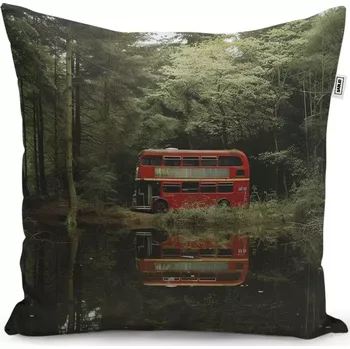 Polštář Sablio Polštář Červený patrový autobus - 50x50 cm