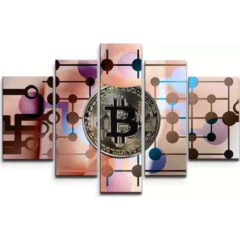 Obraz Sablio Obraz - 5-dílný Bitcoin - 125x90 cm