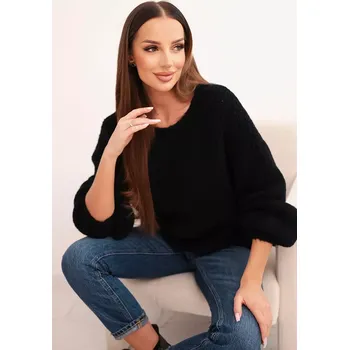 Dámský svetr Kesi Włoski Dámský svetr černý z vlny s hrubým pletením a dlouhým rukávem černý Kesi Włoski černá 3482702