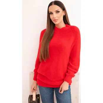Dámský svetr Kesi Włoski Dámský svetr z vlny s jemnou texturou a dlouhým rukávem červený Kesi Włoski červená 3482636