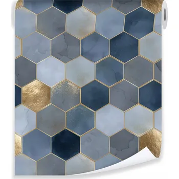 Tapeta TAPETA MODRÁ ZLATÁ VLIESOVÁ NA ZEĎ OBÝVACÍ POKOJ LOŽNICE TAPETY NA ZEĎ