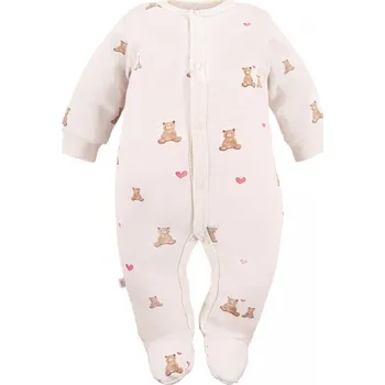 Kojenecký overall Eevi Dětský overal s motivy medvídka a srdíček ecru