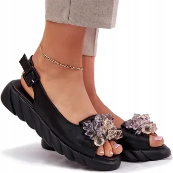 Dámské sandále DÁMSKÉ KOŽENÉ SANDÁLY S KRYSTALKY ARTIKER 54C1628 ČERNÉ 40