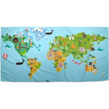 Osuška Sablio Ručník Zvířecí mapa světa - 50x100 cm