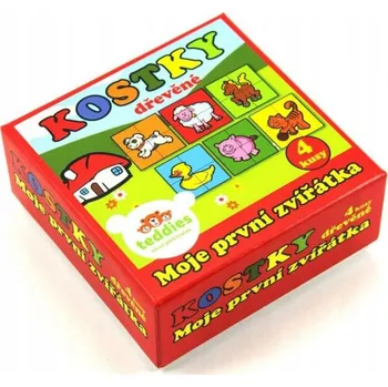 Dřevěná hračka Kostky s obrázky zvířátek Moje první zvířátka dřevěné 4 ks