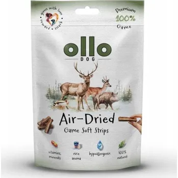 Pamlsek pro psa Ollo Air Dried Game Strips sušené měkké proužky ze zvěřiny pro psa 80g