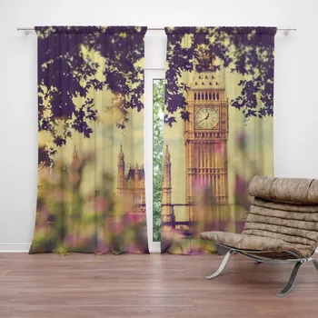 Závěs Sablio Závěs Londýn Big Ben Flowers: 2ks 140x250cm