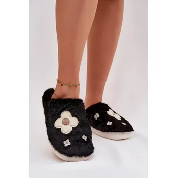 Dámské pantofle Černé pantofle s květinami Selinne Boto černá | bílá | krémová 3478181