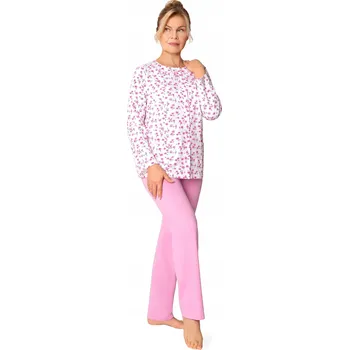 Dámské pyžamo DÁMSKÉ PYŽAMO L RŮŽOVÉ S KVĚTINAMI DLOUHÝ RUKÁV DLOUHÉ KALHOTY BAVLNA