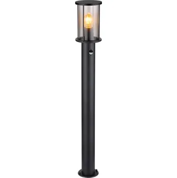 Venkovní osvětlení Globo 31363S GRACEY - Venkovní stojací lampa s pohybovým senzorem v černé barvě kovu a kouřovým sklem, 1 x E27, IP54, 100cm (Zahradní stojací lampa s čidlem)