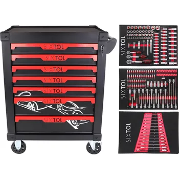Dílenský vozík na nářadí MECHANIC TROLLEY KEVIN 195, 7 šuplíků, 195 ks nářadí SIXTOL
