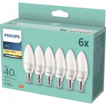 Žárovka LED žárovky Philips E14 470 lm 5,5 W teplá bílá 6 kusů