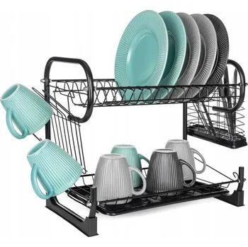 Odkapávač na nádobí DVOUÚROVŇOVÝ STOJANOVÝ ODKAPÁVAČ NA NÁDOBÍ NA TALÍŘE HRNKY PŘÍBORY + ODKAPÁVACÍ TÁC