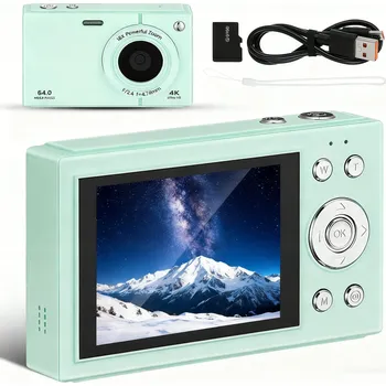 Digitální kompakt 64MP 4K digitální fotoaparát s automatickým ostřením, 18x zoom, 2.8" IPS displej + 64GB karta