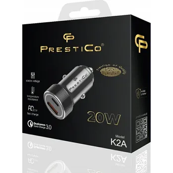 ORIGINÁLNÍ VÝKONNÁ NABÍJEČKA AUTOMOBILOVÁ PRESTICO K2A PD + QC / USB + USB-C