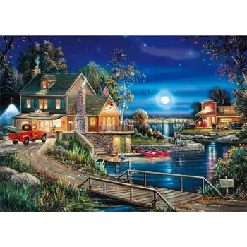 Obraz Diamantová výšivka, FARMA V NOCI 40x30 cm