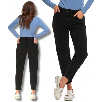 Dámské džíny Dámské džíny střihu "mom jeans" Moraj, střední pas, klasické černé, velikost 40
