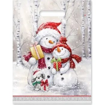 Vánoce Taška, igelitová, vánoční SNĚHULÁCI, 30x46 cm, 1kus