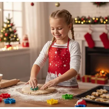 Kuchyňská zástěra Forbyt Zástěra dětská, Zimní vesnička, červená