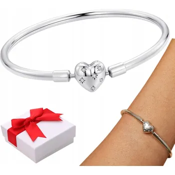 Náramek MODULÁRNÍ náramek pevný ZÁKLAD přívěsky charms STŘÍBRO srdce s925 19 Cm