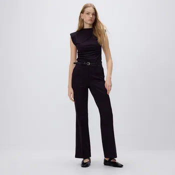 Dámské kalhoty Reserved - Flare kalhoty s páskem - tmavě hnědá - ZR471-89X - ZR471-89X-40