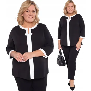 Dámská halenka Černá halenka s bílým lemováním a mašlí 48/50