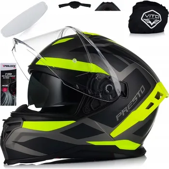 Helma na motorku MOTOCYKLOVÁ PŘILBA | VITO PRESTO FLUO | MATNÁ, S PINLOCKEM + SLUNEČNÍ CLONA ECE 06