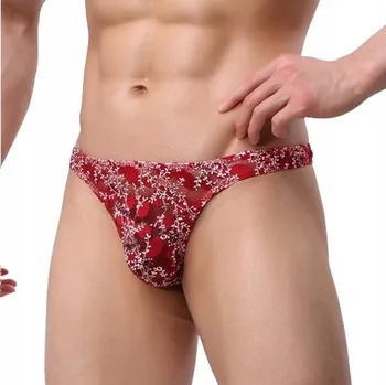 Kalhotky Krajkové pánské Tanga průhledné s rostlinným vzorem - XL