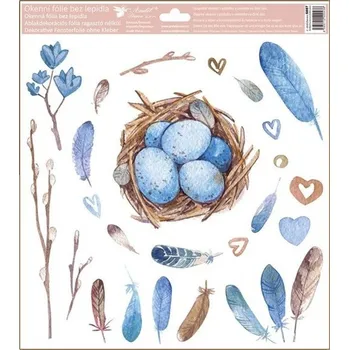 samolepka Vitrážové samolepky z elektrostatické fólie na okno – ptačí budka, pírka, jaro