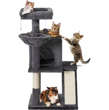 Vysoké škrabadlo pro kočky Hobbydog šedé, 4 úrovně, 95 cm